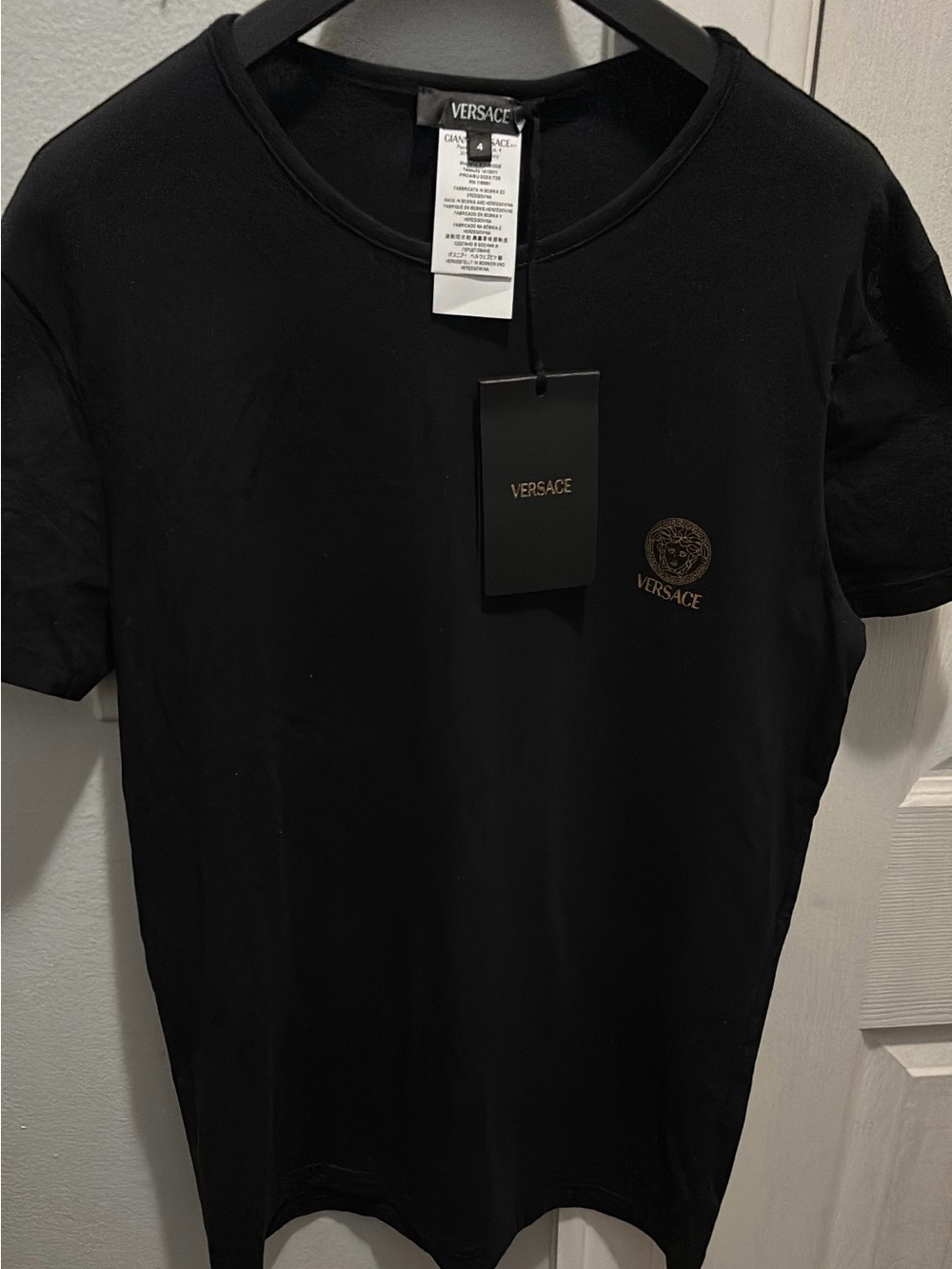 Versace Black Short Sleeve T-Shirt with Gold Medusa Chest Logo